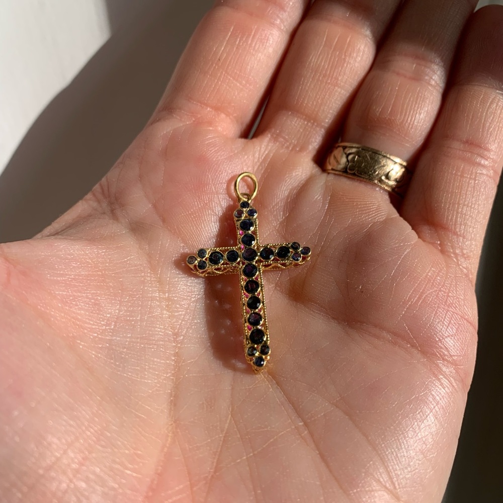 Gold Ruby and Sapphire Reversible Cross